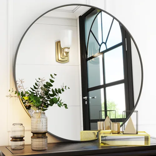 Miniatura 22 de VooBang Espejo de Baño Redondo Dorado, Espejo Circular de Pared Montado de 24 Pulgadas con Marco de Metal Circular Simple y Moderno para Pasillo