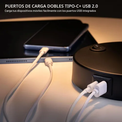 Miniatura 3 de O'Bright Astrum - Lámpara de escritorio LED con puertos de carga USB duales, 100% metálica, brazos giratorios de 270 grados, luz blanca suave Negro