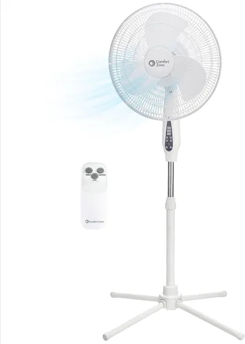 Miniatura 10 de Comfort Zone CZST161BTEBK Ventilador de pie oscilante de 16 pulgadas, opciones de 3 velocidades, cabezal oscilante de 90 grados, altura y Negro