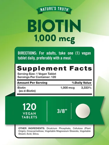 Miniatura 2 de Biotin 1000mcg 120 tabletas Pastillas para la piel y las uñas Vegetariano, sin OMG, suplemento sin gluten por Nature's Truth
