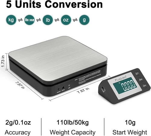 Miniatura 2 de Fuzion Báscula de envío: báscula postal inalámbrica de 110 libras x 0.1 oz, pantalla LCD grande, 5 unidades, báscula digital para paquetes, opciones