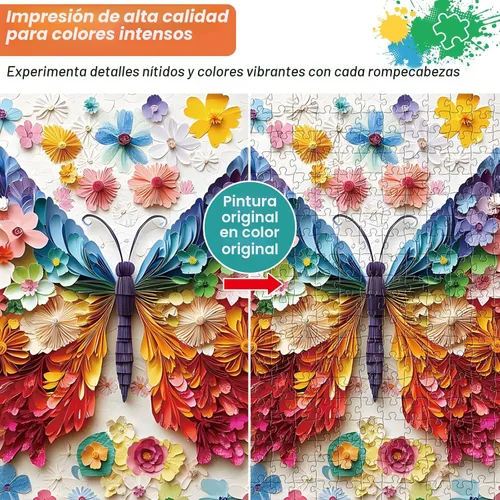 Miniatura 5 de Rompecabezas de 500 piezas para adultos, colorido rompecabezas de flores de mariposa para adultos mayores, arte de papel de mariposa vívido
