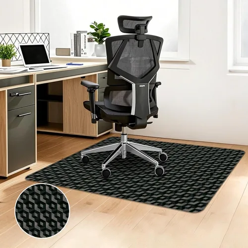 Miniatura 9 de Tapete para silla de oficina para suelos de madera dura, 48 x 36 pulgadas, tapete negro para silla con patrón 3D, protector de suelo resistente