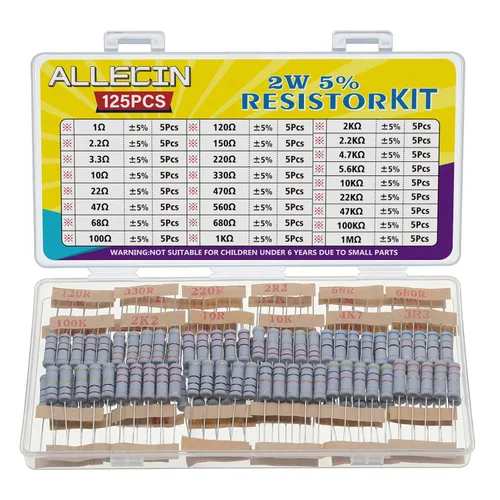 Miniatura 9 de Kit de resistencias de 25 valores 1/2W de Allecin, desde 1 ohmio hasta 1M ohmios, resistencias de película de carbono de 1/2 vatio 5%, surtido