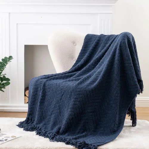 Miniatura 4 de BATTILO HOME Manta azul marino para sofá, cobija de punto azul de 50" x 60", cobija azul marino súper suave y cálida para silla, sofá, decoración