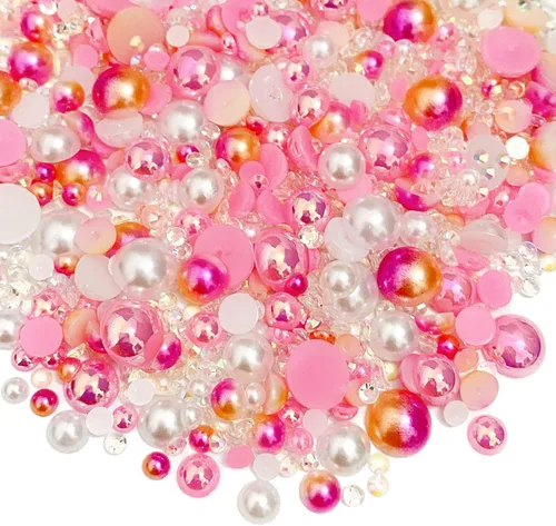 Miniatura 15 de Diamantes de imitación de media perla roja y negra de 1.06 oz para manualidades, tamaño mixto de 0.116 a 0.394 pulgadas, diamantes de imitación