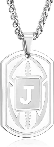 Miniatura 26 de Graduation Gifts - Football Initial Necklace for Men Boys Kids Teen Dog Tag Stainless Steel Black Letter Pendant Sport Football Athletes Jewelry