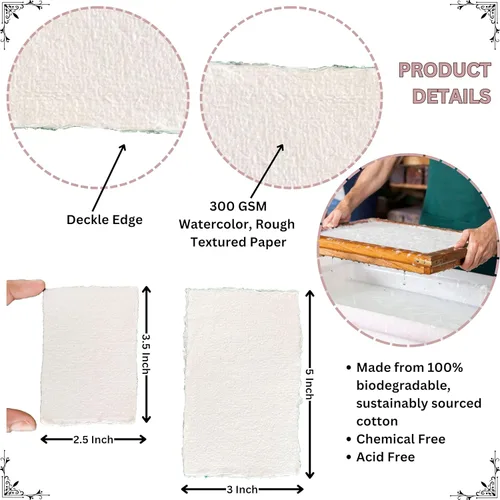 Miniatura 2 de Papel de algodón de 10.58 oz/m², suave, texturizado, hecho a mano, para invitaciones, obras de arte, papelería y manualidades (paquete de 25)
