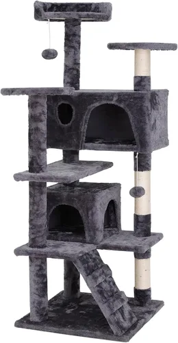 ZENY Árbol para gatos de 54 pulgadas, condominio de torre para gatos de interior, casa para gatos de varios niveles con poste rascador cubierto de