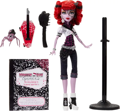 Miniatura 7 de Monster High Muñeca Boo-riginal Creeproduction, reproducción coleccionable de Operetta con soporte para muñeca, diario y araña mascota Memphis
