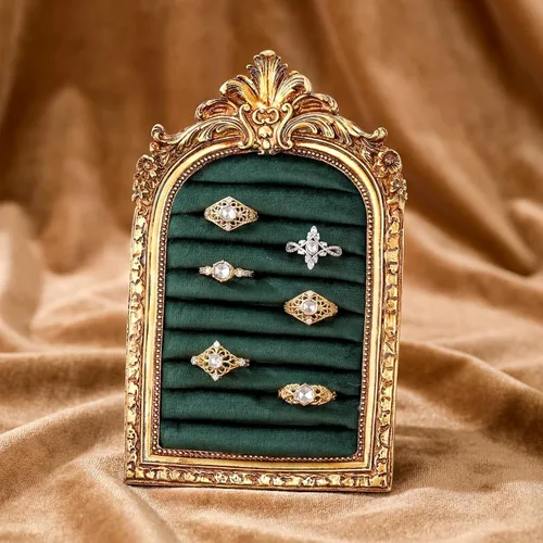 Miniatura 24 de Liliaafar Soporte de anillo vintage rectangular plateado soporte de exhibición para aretes, bandeja de exhibición de aretes, aniversario