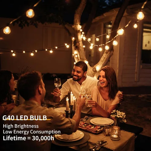 Miniatura 4 de Cadena de luces LED para exteriores de 40 pies, impermeables, G40, luces LED de globo para exteriores para patio con 27 bombillas Edison vintage a