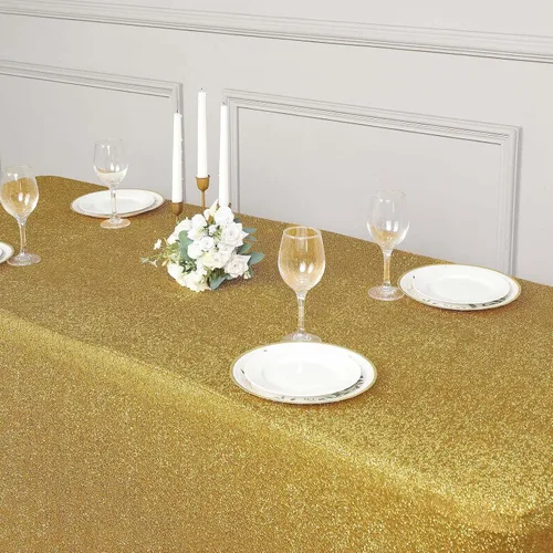 Miniatura 6 de Efavormart - Mantel rectangular ajustable de elastano de 6 pies, color dorado metálico con purpurina
