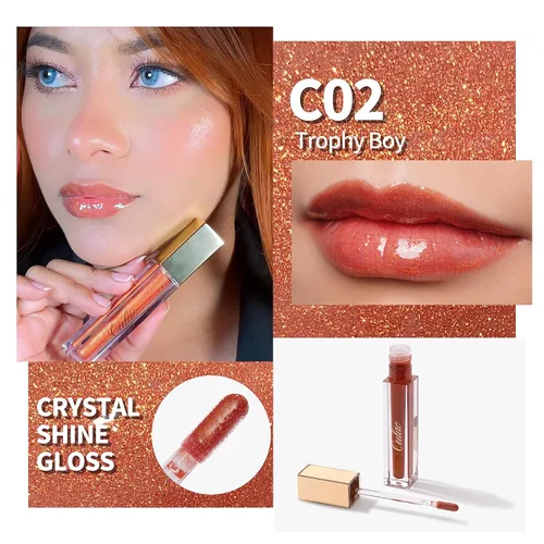 Miniatura 3 de Oulac Brillo labial líquido brillante con purpurina de alto brillo para mujeres, brillo de labios líquido brillante, no pegajoso, brillo de labios