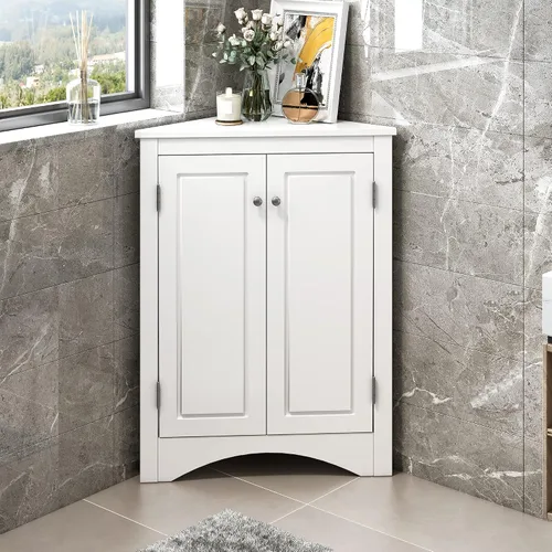 Miniatura 14 de Bellemave Armario de almacenamiento esquinero con 2 puertas y estantes ajustables de 2 niveles, armario de baño independiente para baño, sala
