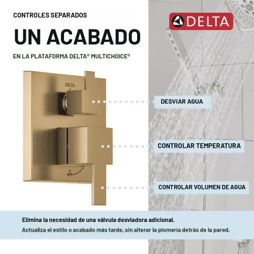 Miniatura 4 de Sistema de Ducha de Lluvia Cuadrado Delta Modern Serie 14, Conjunto de Grifo, Cabezal de Ducha de Lluvia Oro Cepillado y Conjunto de Mango, Kit