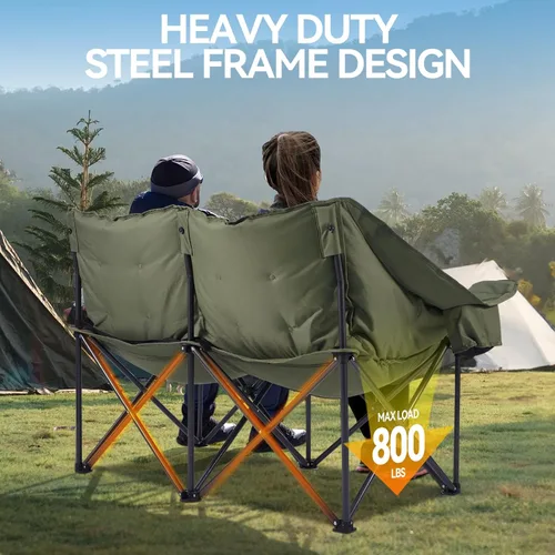 Miniatura 5 de Huskfirm Sillas de Camping Dobles Acolchadas Loveseat para 2 Personas - Sofá de Camping de Servicio Pesado de Tamaño Grande para Adultos Exterior