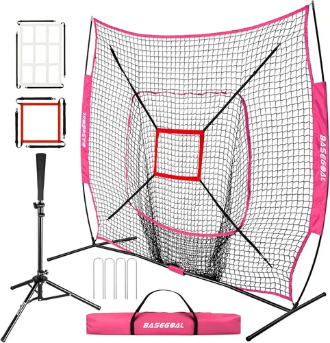Miniatura 11 de BaseGoal Red de práctica de sóftbol de béisbol de 7 x 7 pies, respaldo de béisbol, con camiseta de bateo, para golpear lanzar, batear, atrapar