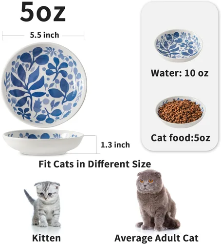 Miniatura 2 de 3 cuencos de cerámica para gatos, 5.5 pulgadas de ancho poco profundo para aliviar la fatiga de los bigotes