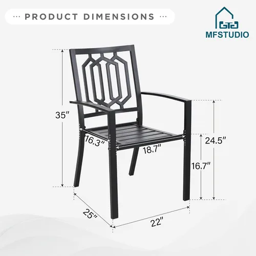 Miniatura 2 de MFSTUDIO Juego de 2 sillas de comedor al aire libre, sillas de metal para terraza, bistró, porche, césped, sillas apilables de hierro forjado negro