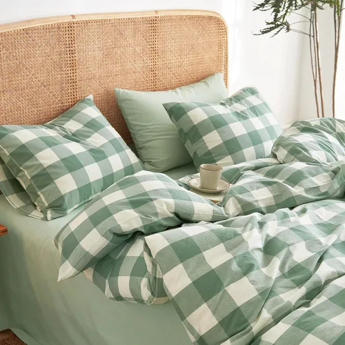 Miniatura 5 de Wake In Cloud - Juego de funda de edredón de algodón gingham, a cuadros estilo búfalo, 100% algodón lavado texturizado percal, juego de ropa