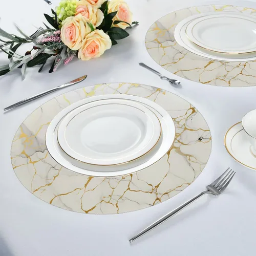 Miniatura 4 de Marble Print Gold Texture Round Place Mats Set of 1, Heat Resistant Washable Placemats Polyester Round Table Mats for Kitchen Home Decor Holiday