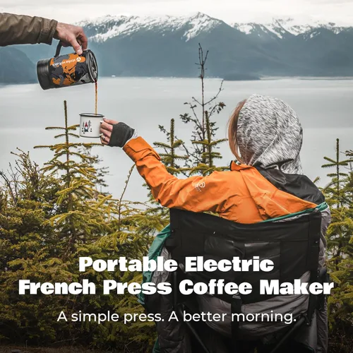 Miniatura 2 de Cafetera Eléctrica de Prensa Francesa Stoke Voltaics, 120V Hierve Agua y Prensa Café 2-en-1, Diseño Portátil para Acampar, Viajes, Preparación