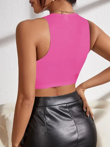 Miniatura 2 de Milumia Camiseta corta sin mangas con cuello redondo y cremallera en la espalda para mujer