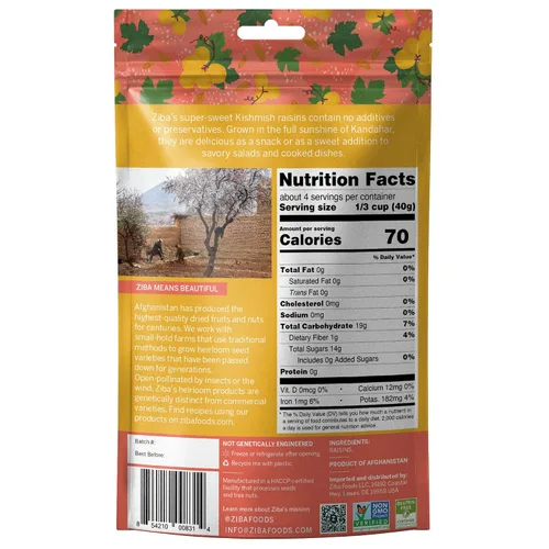 Miniatura 2 de Ziba Foods Kishmish Pasas Sin OMG, vegano, entero 30 amigable y paleo Superalimento naturalmente alto en fibra, hierro y antioxidantes que