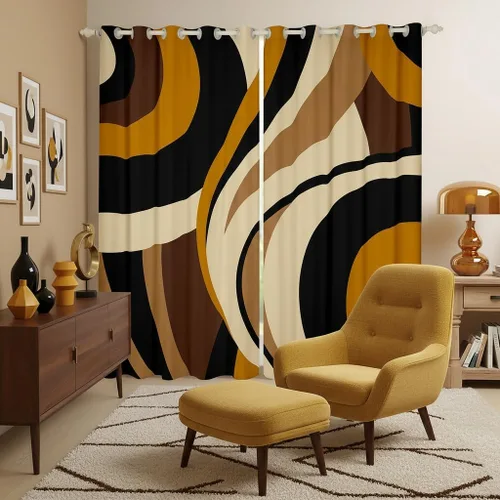 Miniatura 21 de Cortina de ventana de rayas rojas y negras, cortinas abstractas con ondas circulares, cortinas geométricas para tratamiento de ventanas para niños