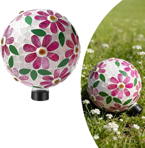 Miniatura 11 de Lily's Home Colorida bola de vidrio de mosaico, diseñada con un impresionante patrón de mosaico holográfico de pétalos para traer color a cualquier