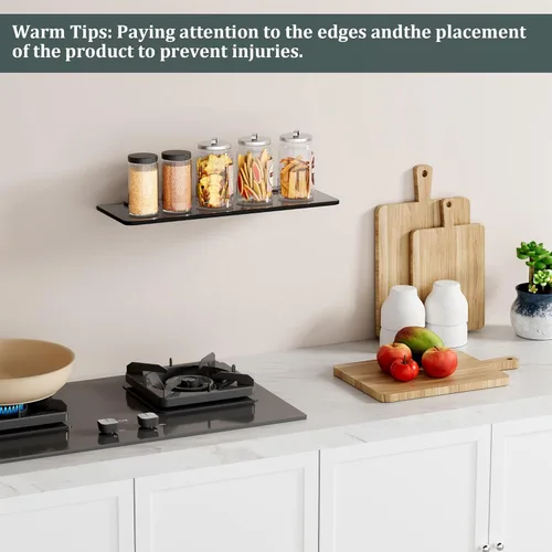Miniatura 6 de SAYAYO Estantes flotantes de vidrio para baño, estante de vidrio templado para pared de 15 x 5 pulgadas, 1 unidad, color negro negro-1 pieza