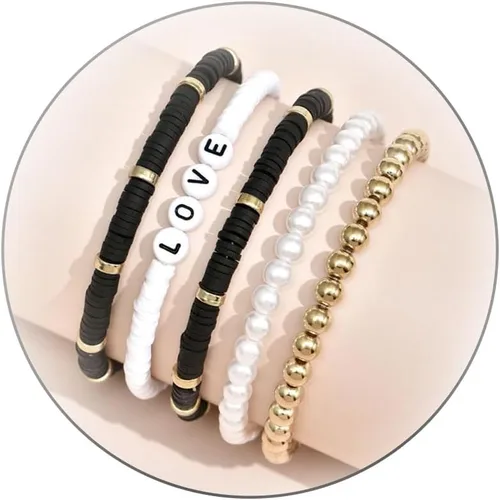 Corlorful - Pulseras apilables bohemias, pulseras de cuentas, pulseras de perlas para mujer, 5 piezas, coloridas pulseras de playa para verano,