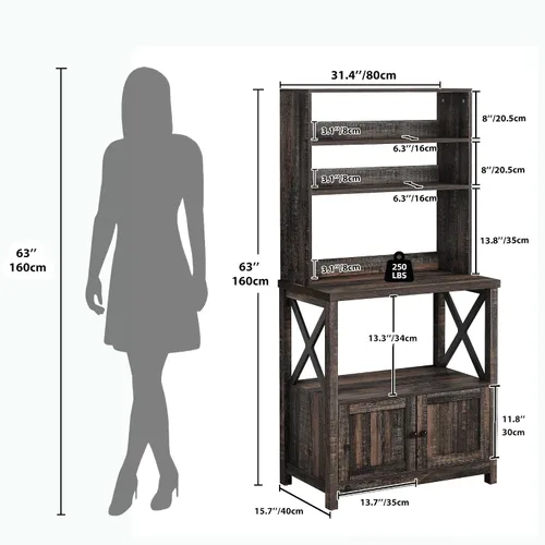 Miniatura 2 de YITAHOME Estante para panaderos con toma de corriente y puerta de gabinete de almacenamiento, soporte alto para microondas de cocina de 5 niveles