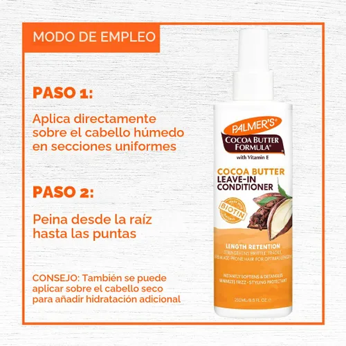 Miniatura 5 de Palmer's Acondicionador sin enjuague de Mantequilla de Cacao y Biotina para retener el largo, fortalece, minimiza el encrespamiento y desenreda