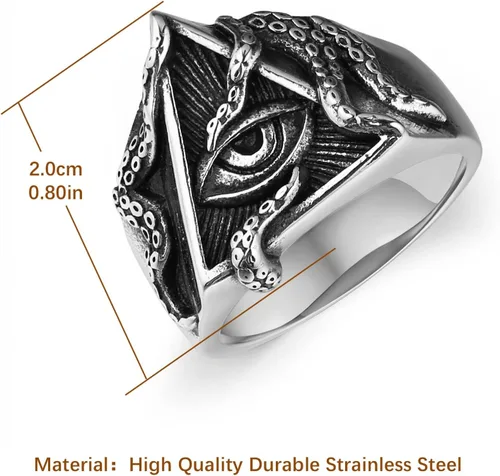 Miniatura 5 de HZMAN Anillo de ojo de la Providencia, estilo vintage, triangular, estilo tentáculo, para hombre, punk de acero inoxidable, resistente, para todo lo