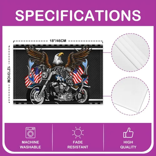 Miniatura 4 de Juego de 4 manteles individuales para motocicleta, diseño de águila y bandera de Estados Unidos, rayas blancas y negras, impermeables, para cocina