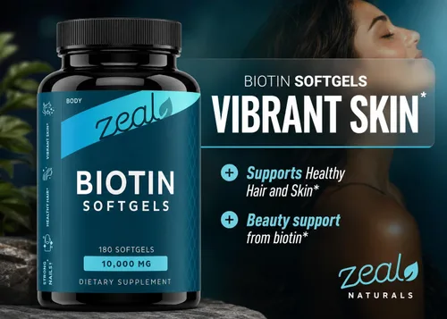 Miniatura 4 de Zeal Biotin 10000mcg con cápsulas blandas de aceite de coco orgánico Suplemento de vitamina biotina Vitaminas para el cabello, la piel