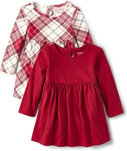 The Children's Place Vestidos a cuadros de manga larga para bebés y recién nacidos, talla única, paquete de 2 unidades