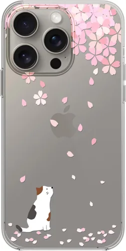 Miniatura 3 de Blingy's Funda para iPhone 15 Pro, lindo estilo de gato con patrón de flor de cerezo divertido diseño de animales de dibujos animados, funda Gato