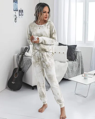 Miniatura 112 de Prettygarden - Conjunto de pijama de dos piezas para mujer, diseño de teñido anudado, sudadera informal de manga larga con pantalones largos, ropa