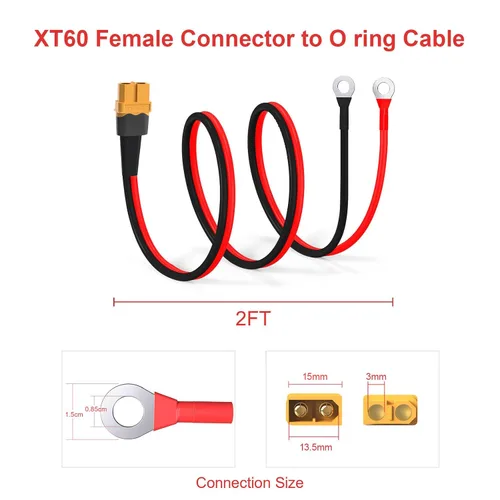 Miniatura 5 de ELFCULB Cable Terminal XT60 a Anillo O, Cable Conector Hembra XT60 de 10AWG a Anillo O con Cable Puro Estañado para Batería RC Solar Estación