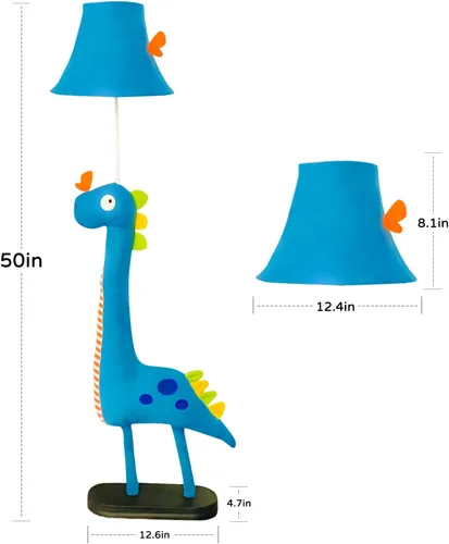 Miniatura 7 de HERBESTBAY Lámpara de pie para niños, diseño de dinosaurio azul, lámpara de pie moderna de 50 pulgadas para dormitorio, lámpara de pie cosida a mano