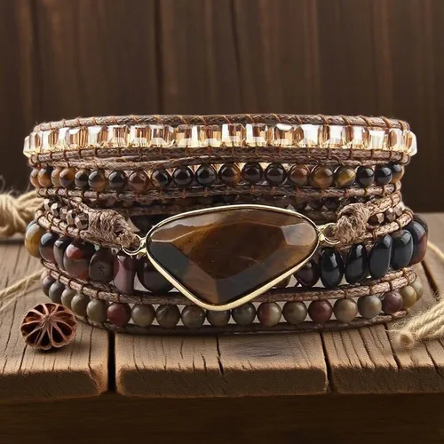 Miniatura 20 de ZOSOJONA - Pulseras bohemias hechas a mano de piedra natural, que dan vuelta, con cuentas de cristal de turquesa