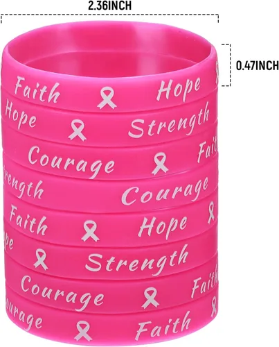 Miniatura 2 de Sratte 60 pulseras de cinta rosa para concientización sobre el cáncer de mama, pulseras de goma para mujeres, fiestas, eventos públicos