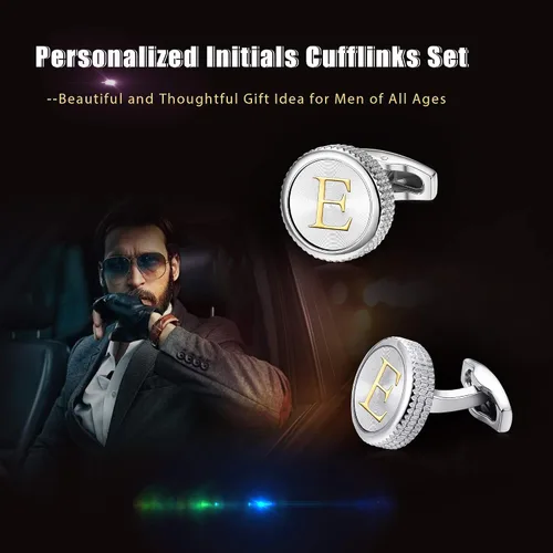 Miniatura 5 de LOYALLOOK 4 pares de gemelos con inicial para hombre, diseño de letras, diseño de alfabeto, para negocios, boda, día del padre