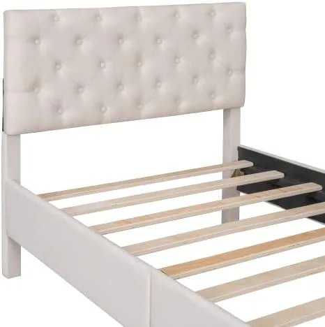 Miniatura 4 de Marco de cama de plataforma de tamaño individual, marco de cama tapizado de lino de diseño moderno con cabecera copetuda, cama de almacenamiento