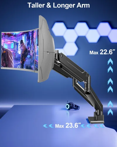 Miniatura 6 de MOUNT PRO Soporte de monitor dual para pantallas ultraanchas de hasta 44 libras de máximo 49 pulgadas, brazo de monitor resistente para 2 monitores
