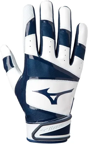 Mizuno B-303 Guantes de béisbol para bateo | Par | Para adultos y jóvenes | Palma de cuero de grano completo | Inserciones AirMesh | Solapas de