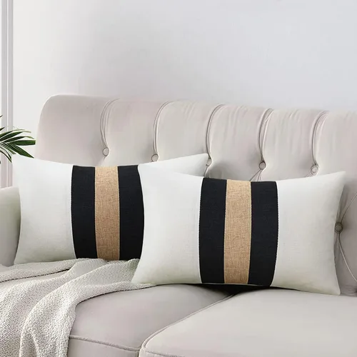 Miniatura 10 de JASEN Fundas de almohada negras de 12 x 20 pulgadas, fundas de almohada decorativas estilo bohemio lumbar para sofá o cama
